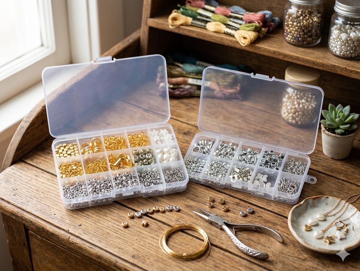 Complete DIY Jewelry Making Kit - 2-Box Luxury Bead Set with Gold & Silver Charms, Alphabet Beads, Wire & Tools