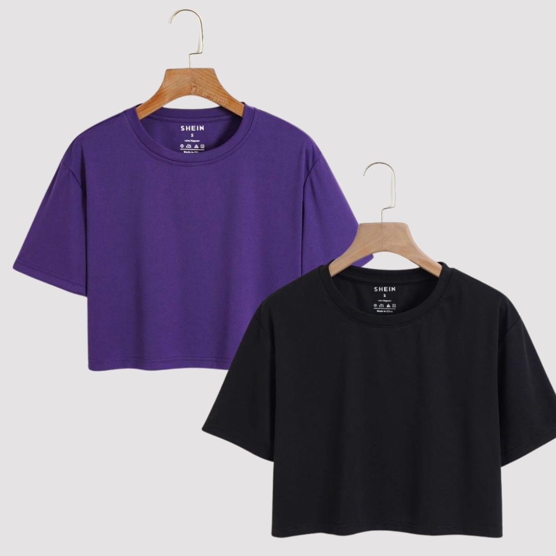 Pack of 2 Crop Tops | Premium Quality Plain Crops | Multiple Color Combinations | Soft & Stretchable Cotton | Crew Neck|  Half Sleeves| Casual & Comfortable Wear for Girls & Ladies