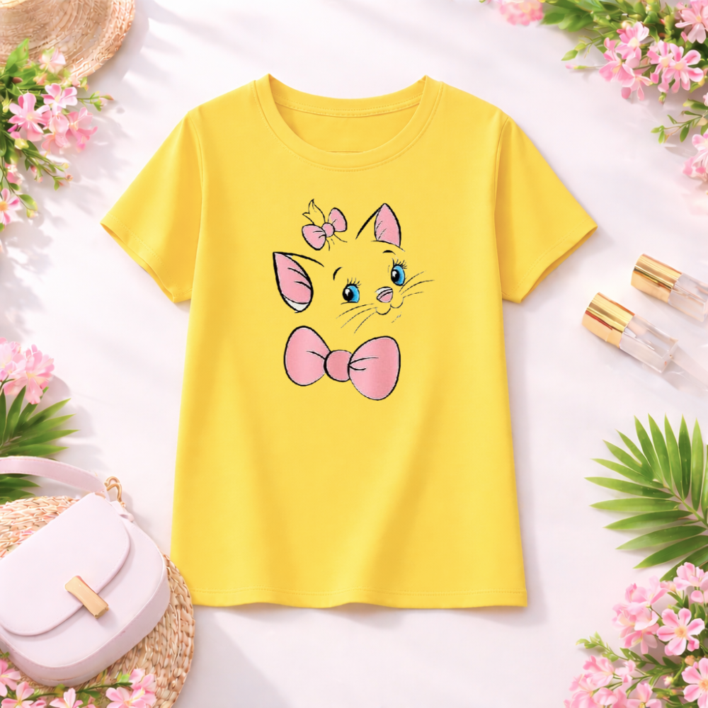 MK Garments -  Girls Cute Cat Bow Printed Top and T Shirt Half Sleeves Summer Cotton Casual T Shirt for Girls