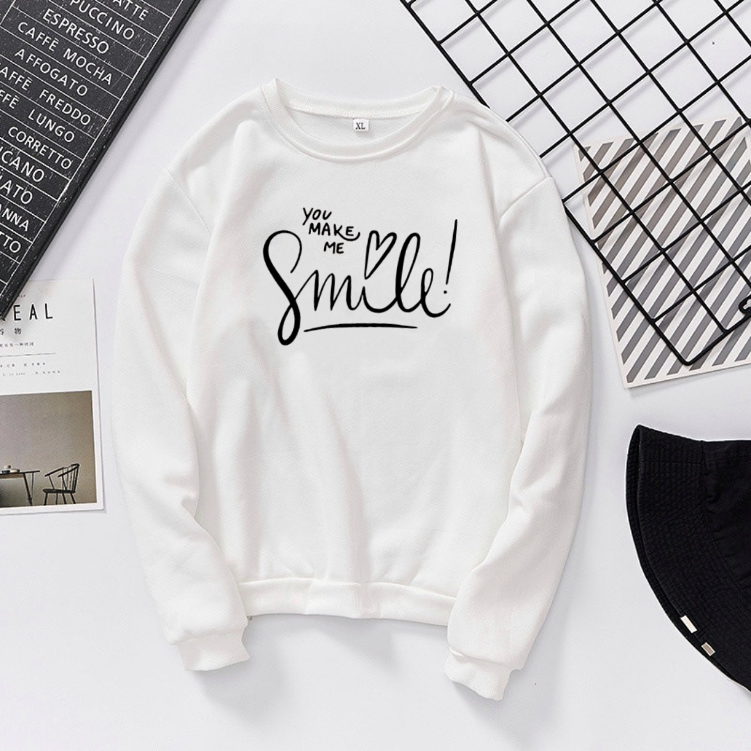 Pink Smile Printed Sweatshirt For Women - Hoodies For Girls