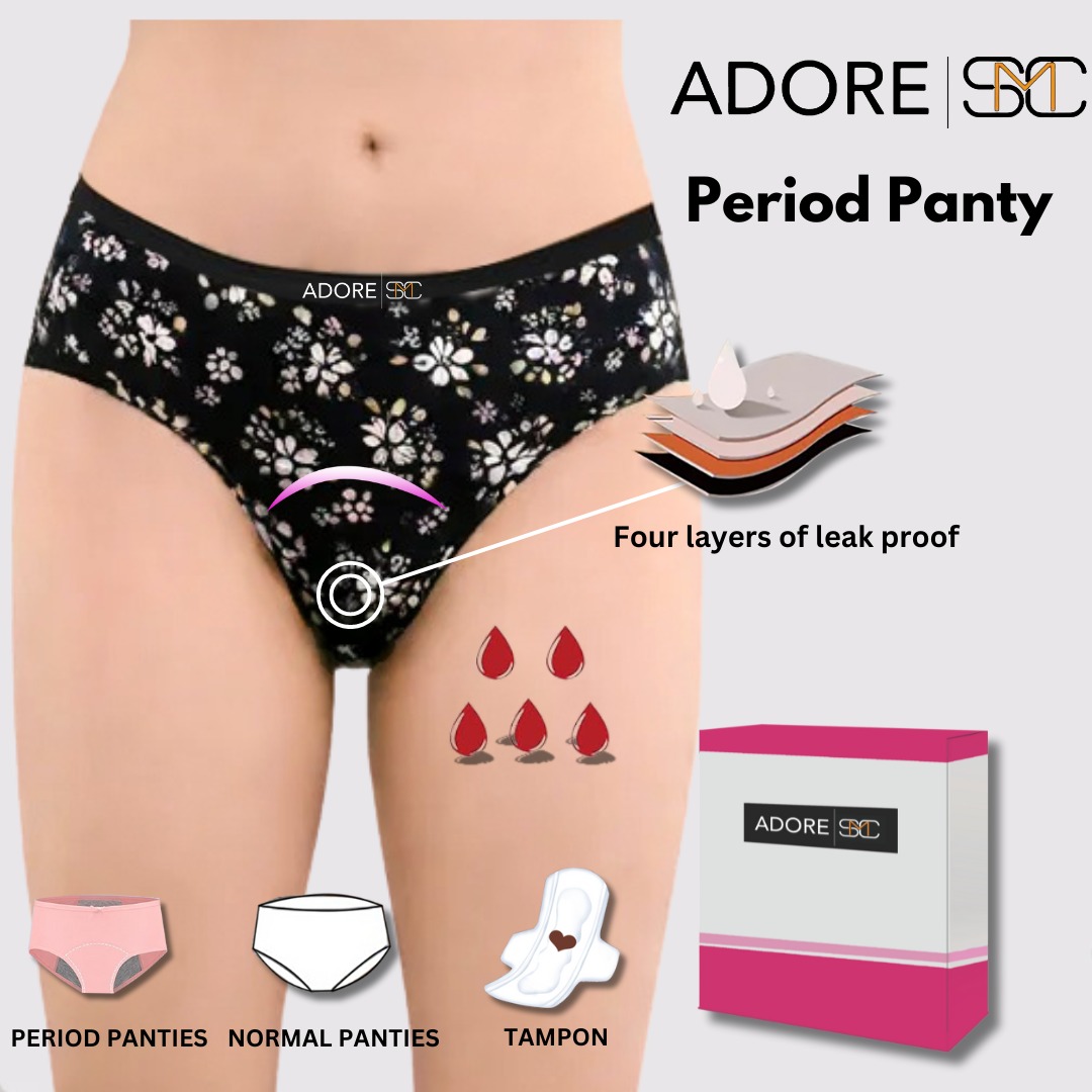 Imported Printed Leak Proof Panty, Highly absorbent Underwear with 4 Layers, No wet feeling Leak proof underwear for Women