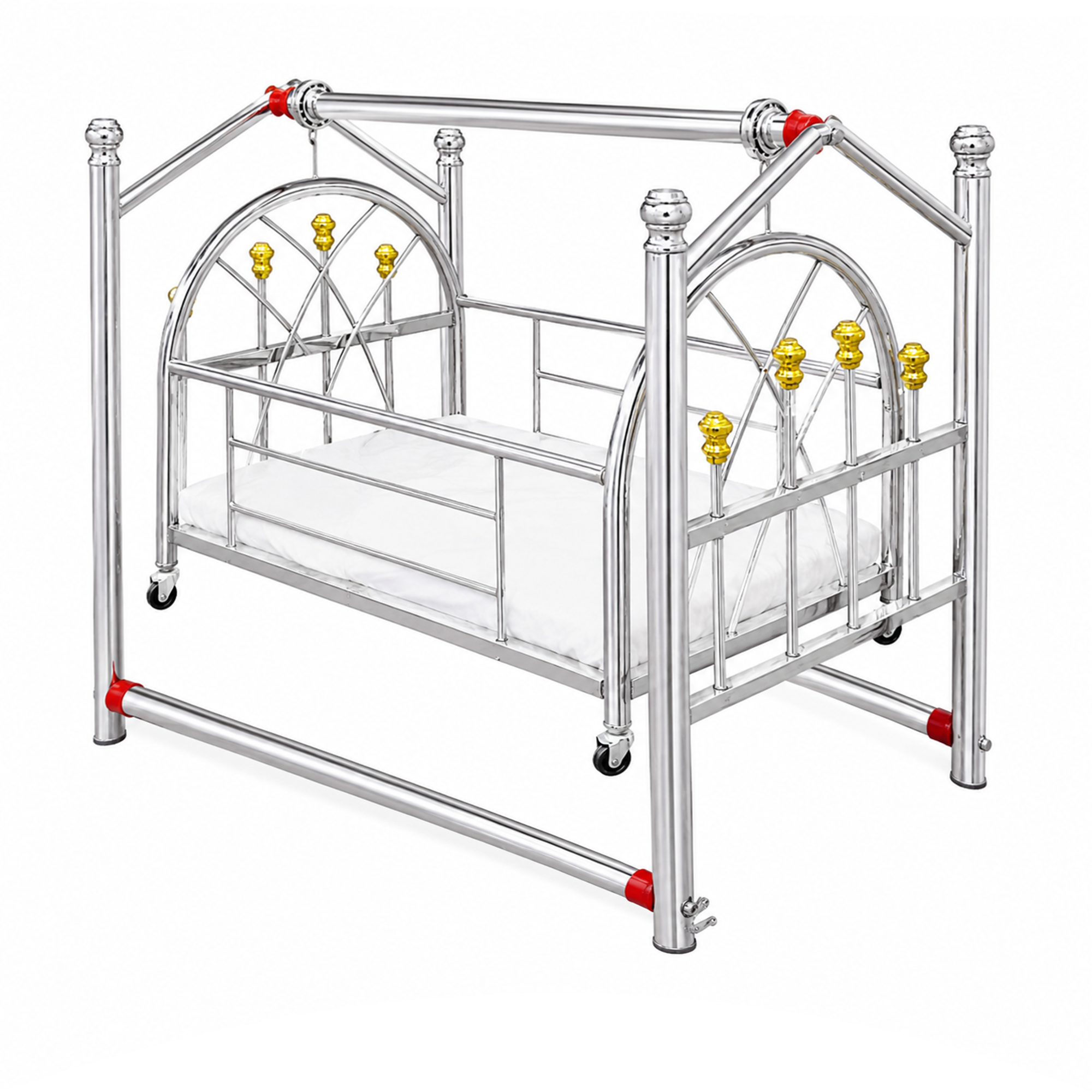 Premium Stainless Iron Baby Swing Cradle | Newborn Baby Jhoola with Wheels | Portable Baby Cot | Baby Bassinet Bed | Heavy Duty Infant Swing | Silver Baby Cradle Pakistan