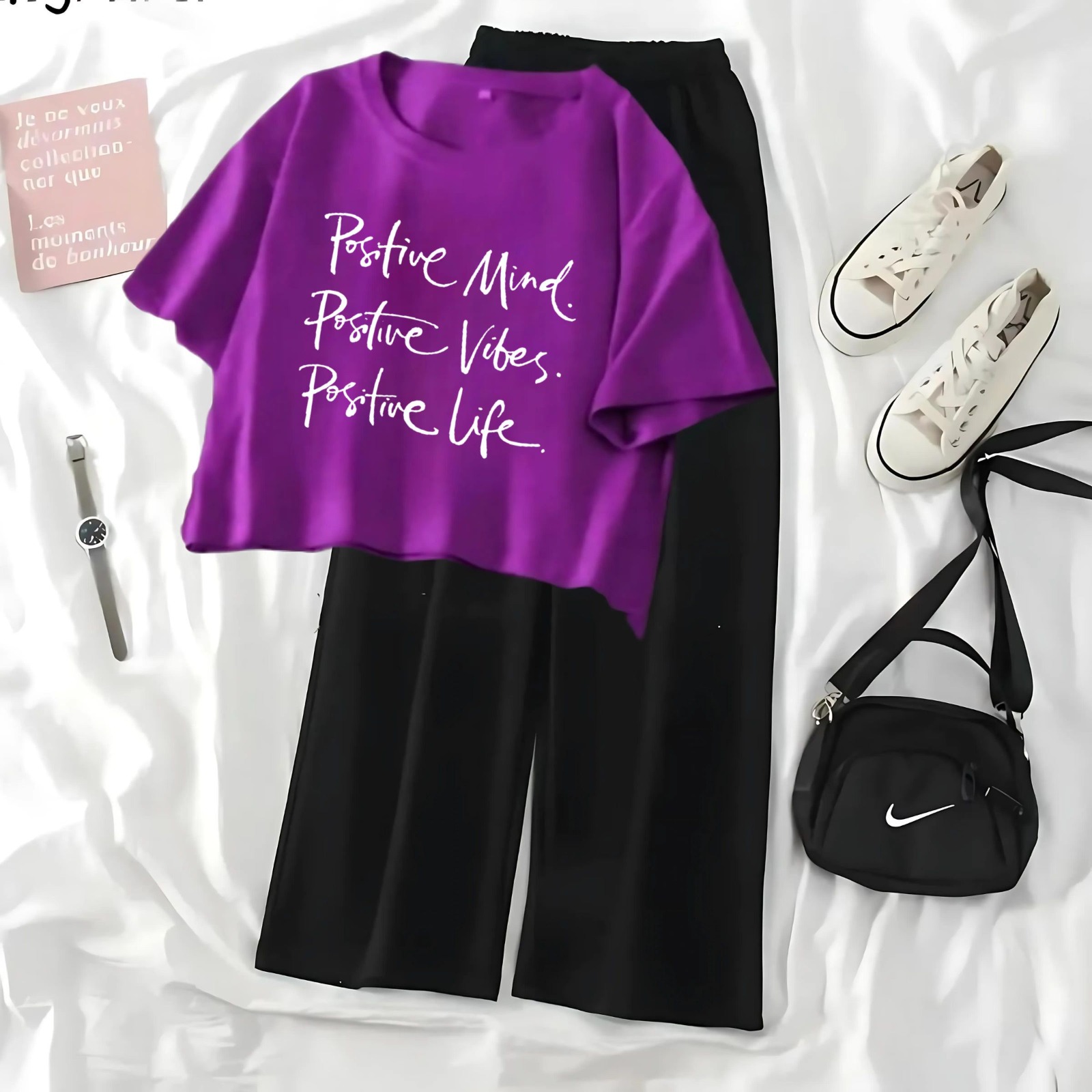 Soft and Comfortable Crop Top T-shirt with Flapper Trouser Combo for Women and Girls