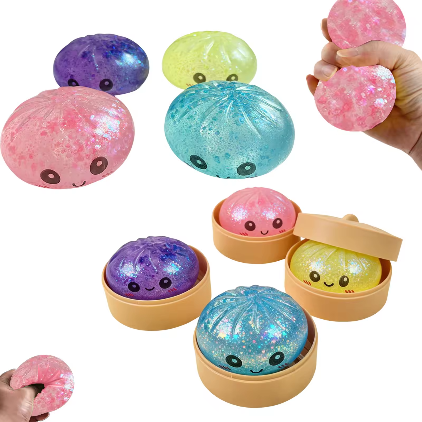 New Glitter Rare Hidden Edition Dumpling Squishy Sparkle Bun Sensory Steamer Soft Fidget Toy Stress Relief for Adults Office