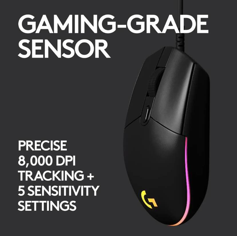 Logitech G102 LIGHTSYNC RGB 6 Button Wired Gaming Mouse | 8000 DPI | RGB Lighting | USB Mouse for PC, Laptop & Gaming | Black