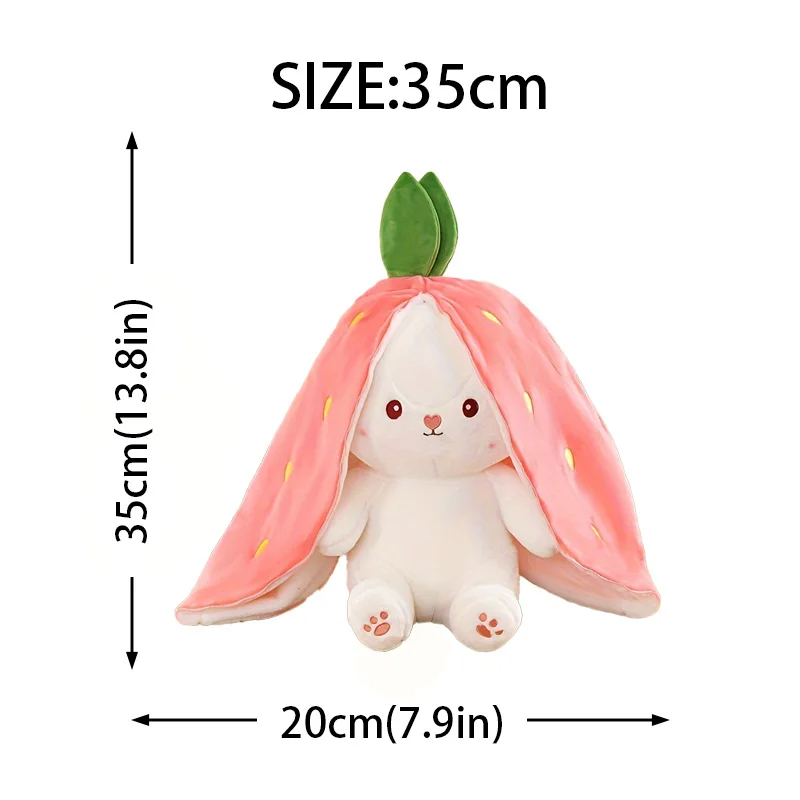 Bunny Stuffed Animal,Reversible Carrot Strawberry Bunny Plush Doll With Zipper Cute Soft Rabbit Toys Pillow Decoration 35cm