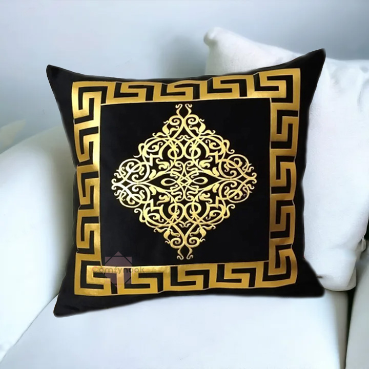 Classy Velvet Cushion Covers with Laser-Cut Work, 16x16 Inch Decorative Cushion Covers with Smooth Silk Back Fabric, Soft for Sofa and Bed