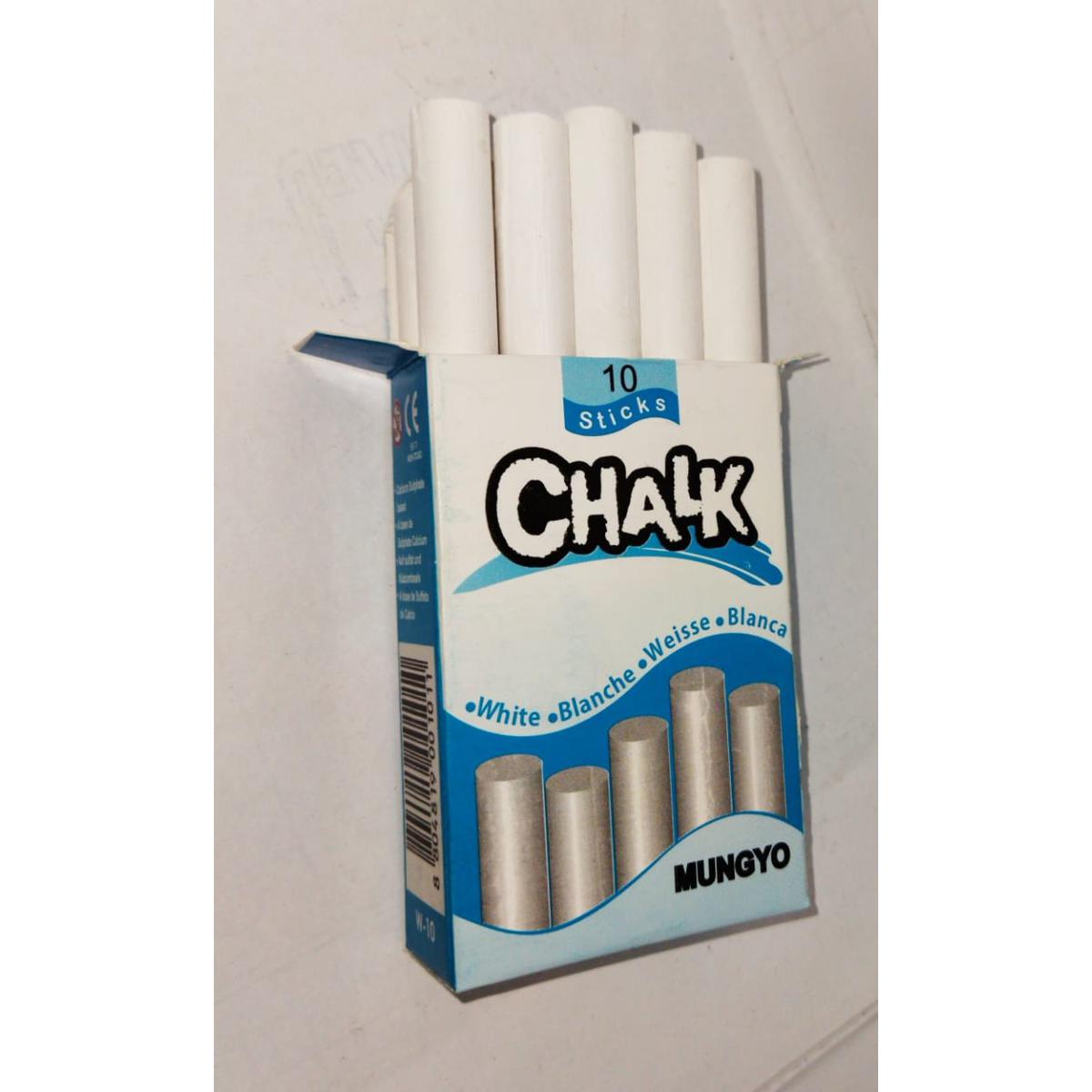 White Dustless Chalk – 10 Sticks Packet - Mungyo