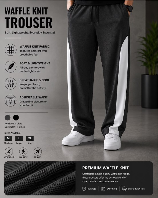Summers Baggy Trousers For Men - Panel Men Trousers - panel Trousers For Men - Loose Fit Trousers For Boys- Summers Terry Fabric - Wide Leg Men Trousers