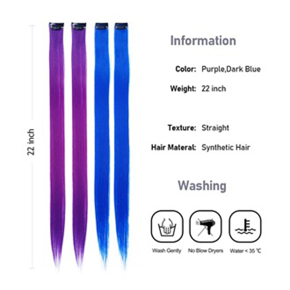 (4pcs) Blue & Purple Hair Clip Extensions