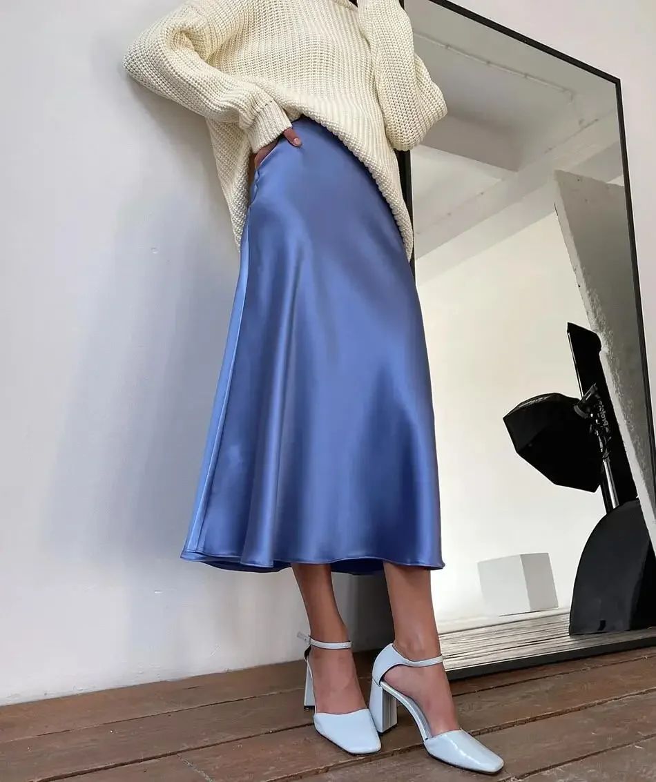 Premium Silk Casual Spring/Summer 2025 Long Solid Fishtail Skirt for Women - Elegant, Comfortable, Versatile (XS-XL)