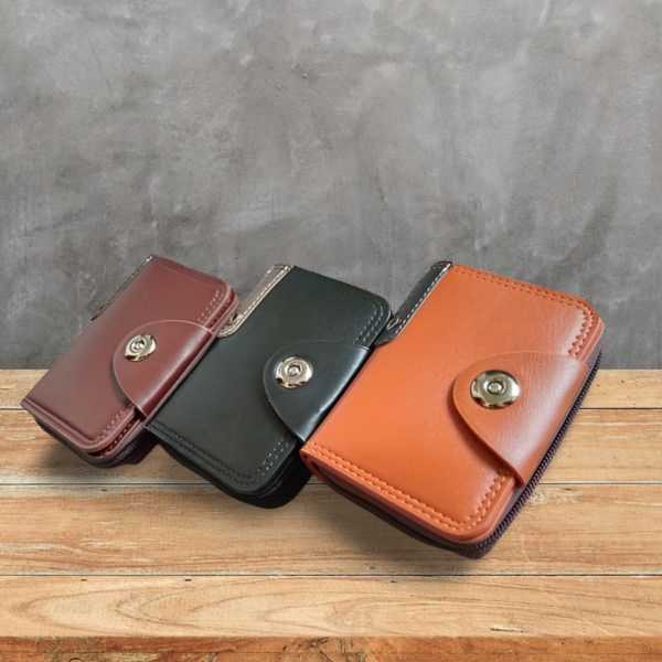 New KaiHua Style Men's PU Leather Bifold ID Card Holder Bifold Zipper Purse Men Wallet