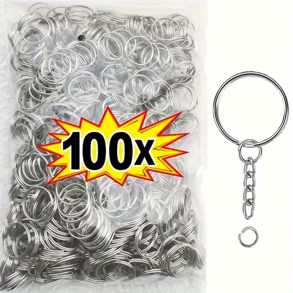 Silver Metal Key Rings With Chain Jump Ring KeyChain For Keychains Making with Twisted Chains and Open Jump Rings for Keychains, Bag Charms, DIY Crafts & Accessories