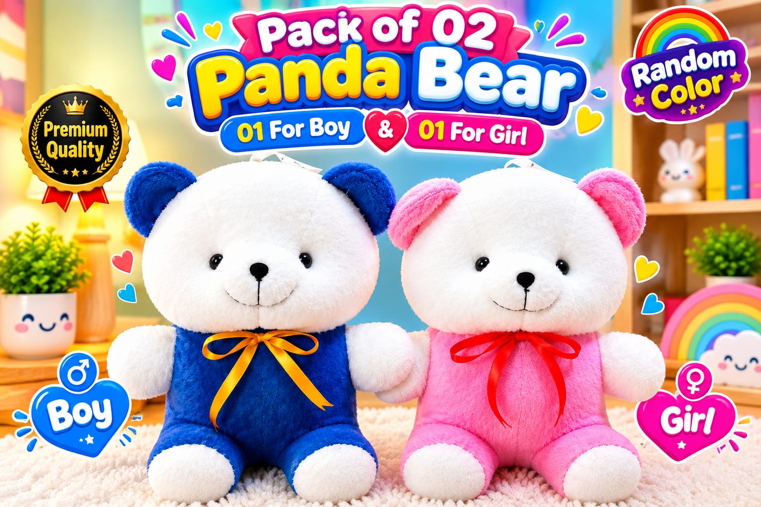 (PK OF 01 & 02) 10 Inch Teddy Bear, Panda Bear and Doll  Pink,Red, Blue and Yellow colour available Plush Stuffed Animal: Adorable Small Baby Bear Plush Toy - Perfect Gift for Kids, Boys, and Girls Discount only for limited time