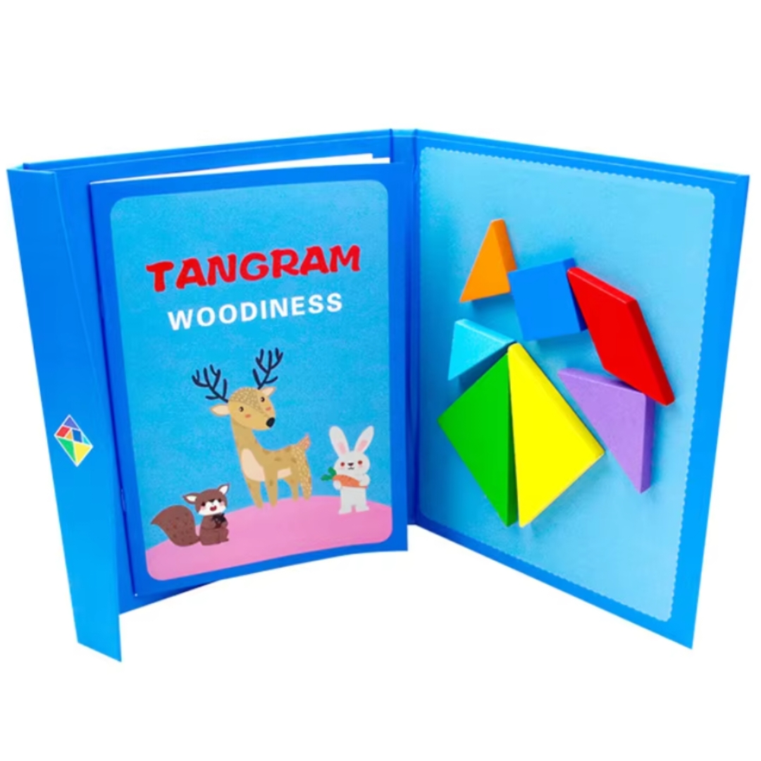 Wooden Pattern Compact Tangram Magnetic Puzzle IQ Educational Toy Brain Teasers for Kid Toddlers