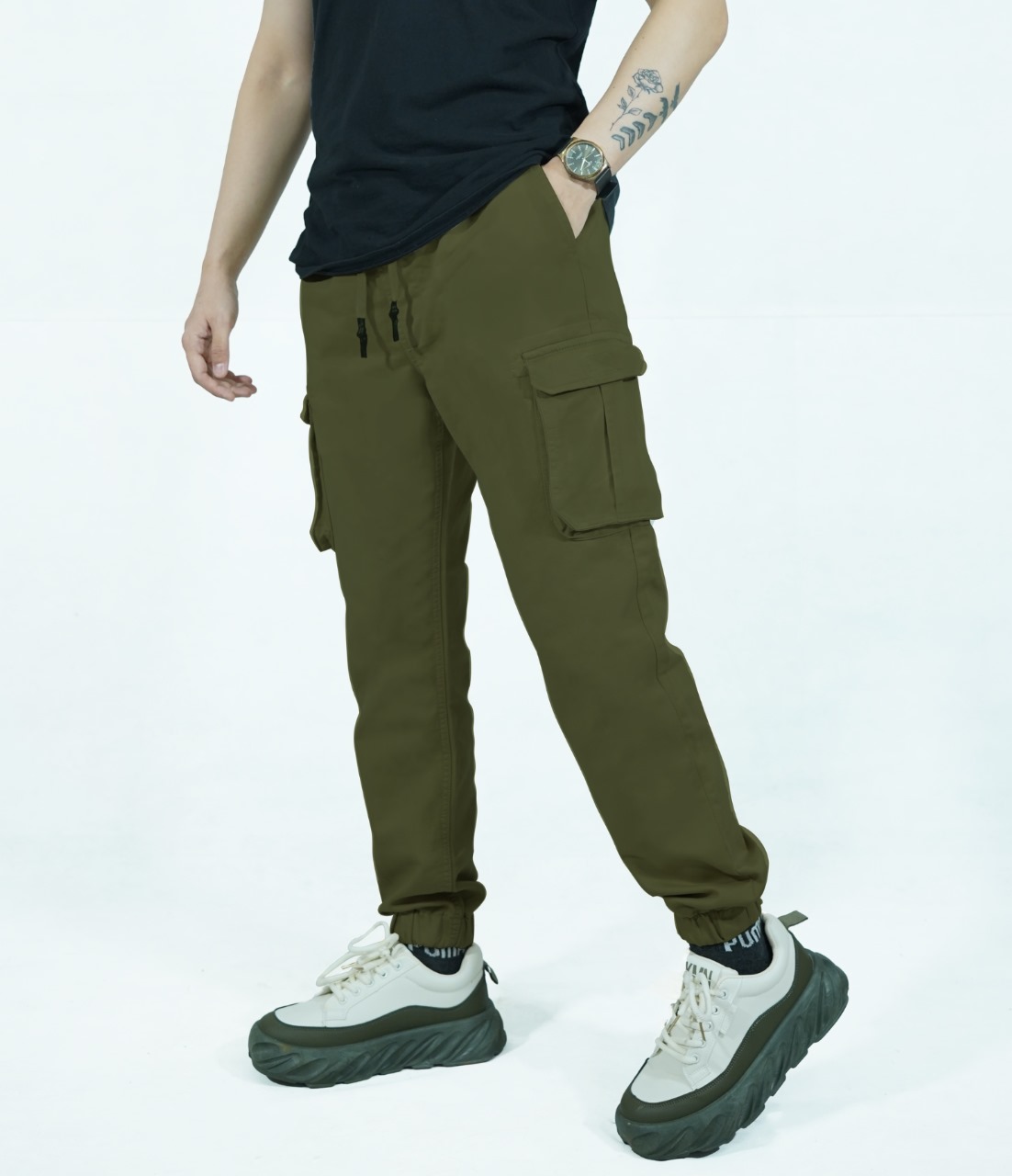 HashBack Men's Cargo Jogger Trousers Multicolor Cotton Summer 6-Pocket Elasticated Bottom Stylish Fit