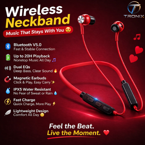 RNB Wireless Neckband Bluetooth Earphones | Magnetic Earbuds | HD Stereo Sound | Long Battery Life | Built-in Mic | Compatible with All Bluetooth Devices.