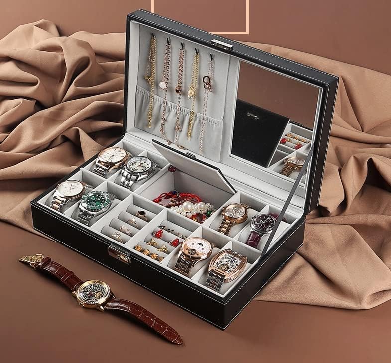 Myle Cart Watch Storage Organizer Box 3/6/10/12 Grids PU Leather Display Case for Watches & Jewelry, Black