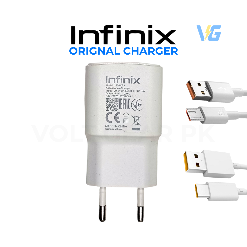 Infinix Original Fast Charger 10W – With Type C & Micro USB Cable – Android Fast Charging Adapter | Type A to C Cable | Original Infinix Wall Charger + Data Cable | Adopter with Data Cable price in Pakistan