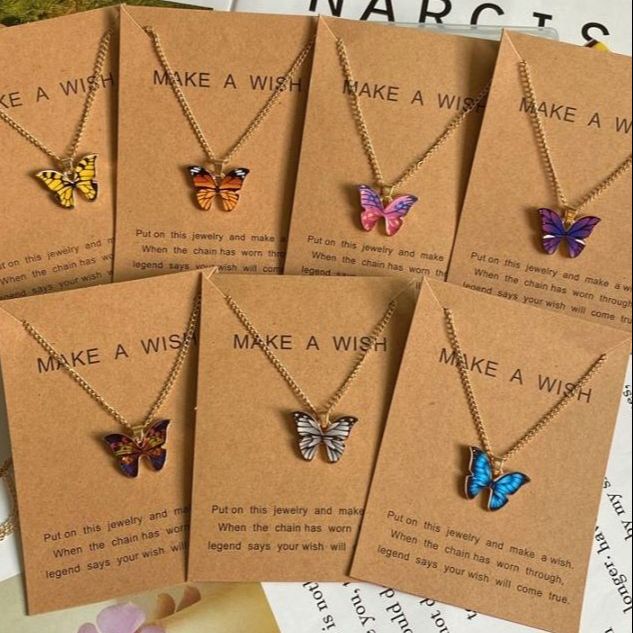 Korean Butterfly Charm  Alloy All-Season Necklace for Girls – Elegant Pendant Jewelry