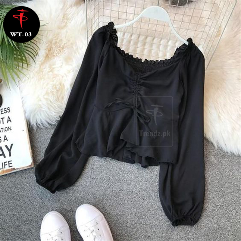 TRENDZ.PK Drawstring Western Style Top For Women/Girls Solid Slim Shirts Ruffles Grace Fashion WT-03