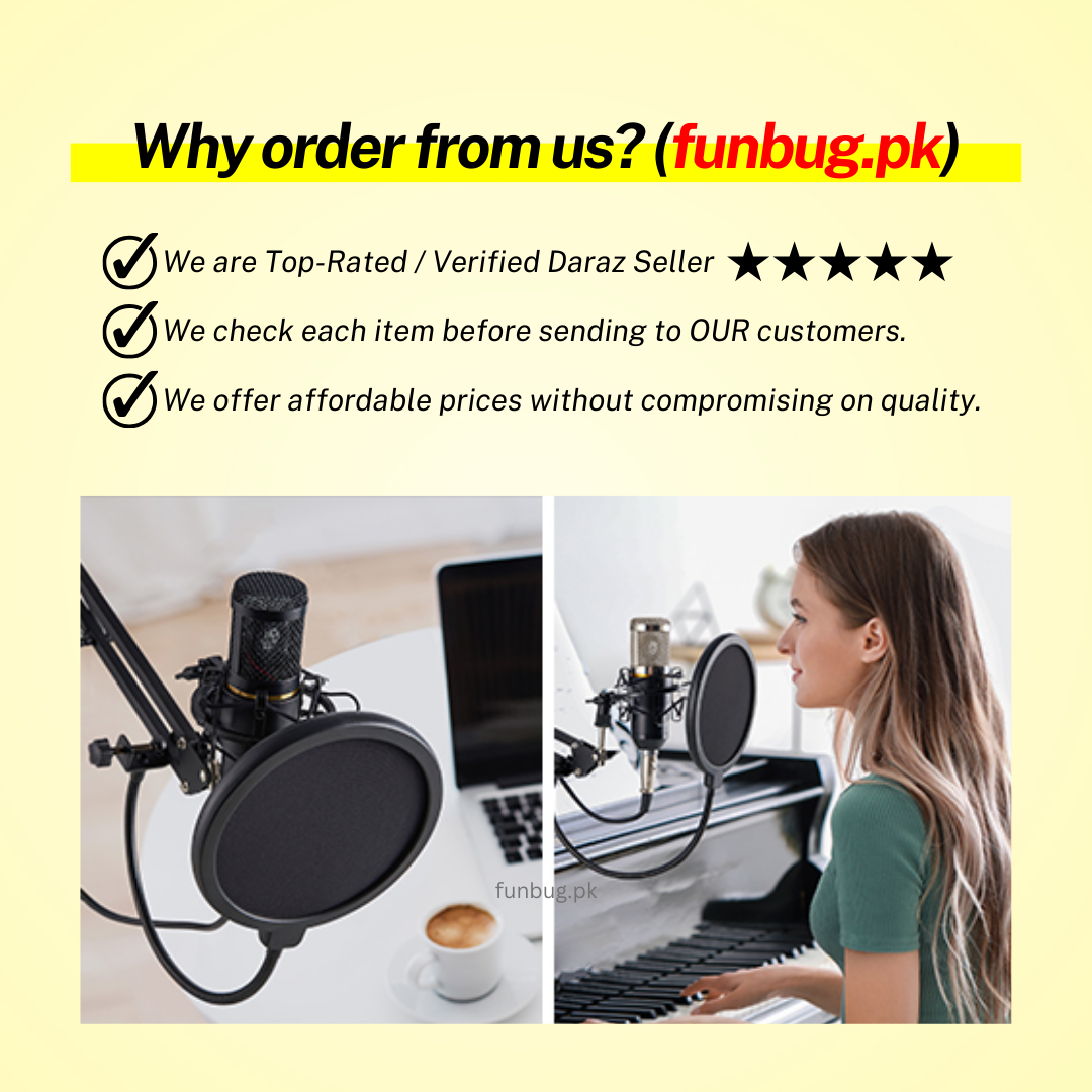 FunBug Professional Metal Scissor Arm Microphone Stand - Adjustable Desk Mount Boom Suspension Arm Stand for Studio, Office, Gaming, Streaming, Podcast - Mic Holder with Clamp for BM800 Condenser Microphone & All Other Mics - Black
