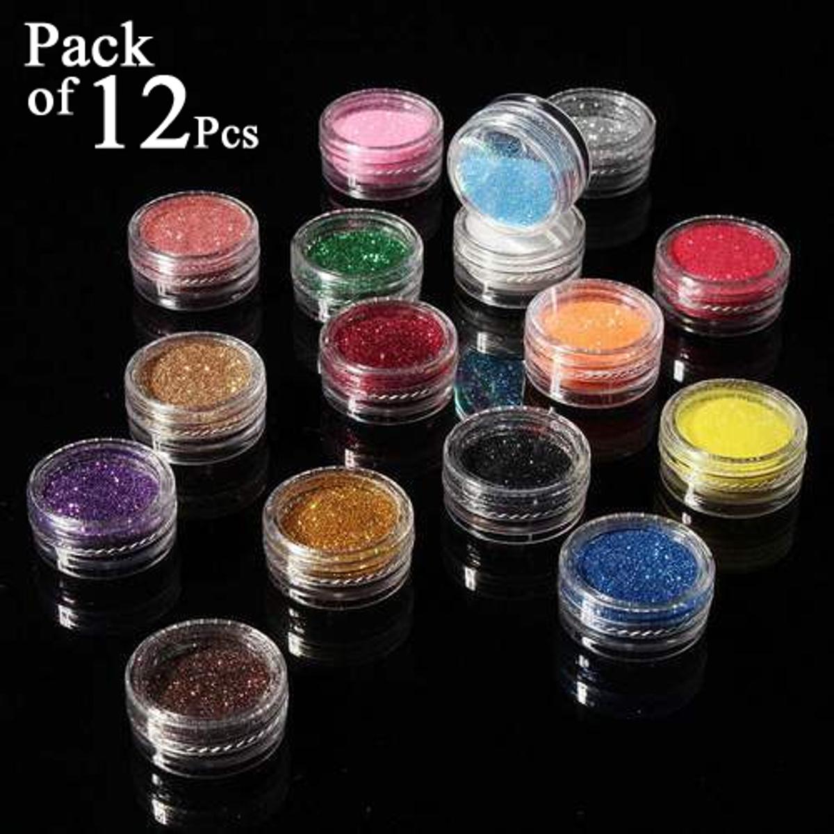 12 Pcs Set - Sparkling Dust Glitter Powder Eyeshadow Box - Eye Shadow Palette Loose Pigment Dusty Shiny Shimmer Eyeshade Nail Art Eye Shade Kit