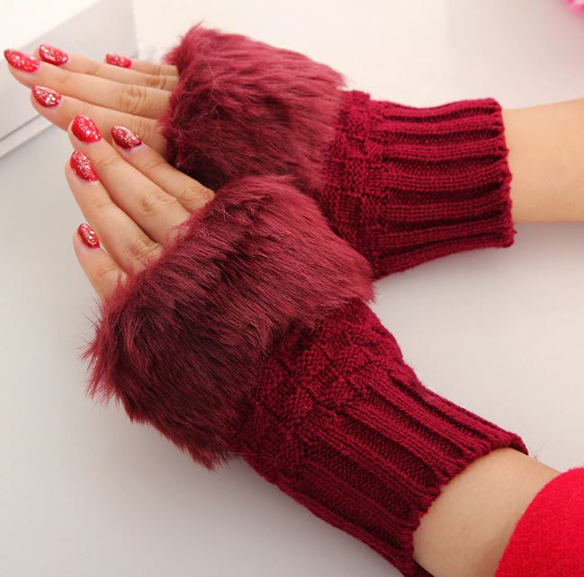 ENRAX CART Winter Solid Color Faux Rabbit  Gloves Arm Sleeve Cover Warmer Fingerless Wrist Gloves Knitted Mitten Fashion Women Gloves