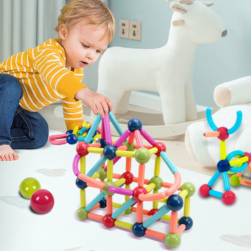 STEM Magnetic Building Toys for Kids - Creative Construction Set with Bars and Balls