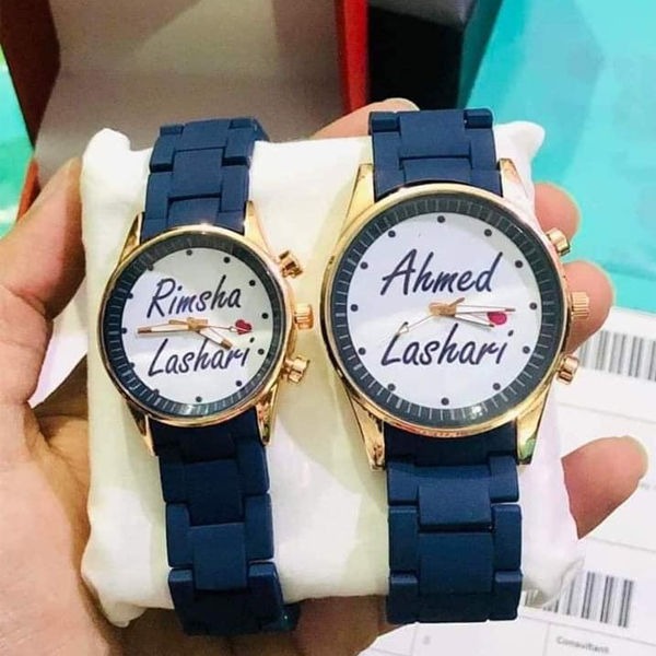 PACK OF 2 Customize Photo/Name Couple Watches - Stylish Luxury Matching Watch Set for Him & Her