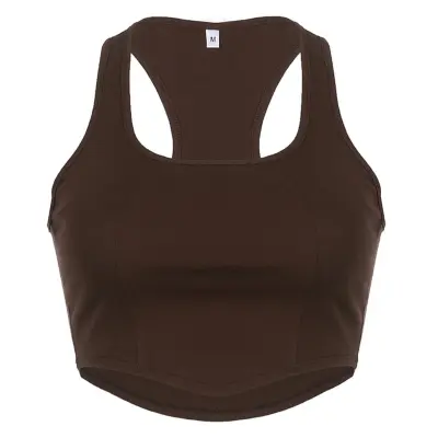 New Women Stylish Sleeveless Lowcut Solid Color U Neck Sporty
