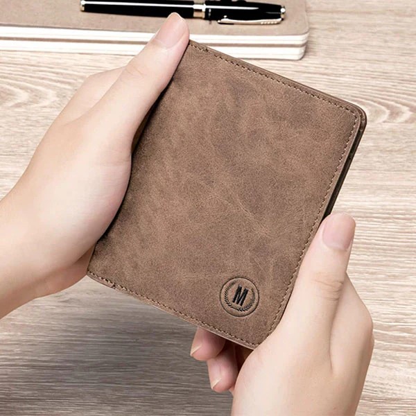 GU-II Male Short Thin Man Purse Wallet Retro Student Cross Leather Purse Young Men's Personality Tide
