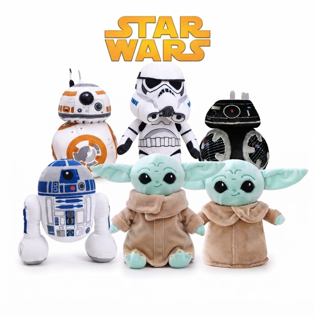 Star Wars Characters Plush Toys – Darth Vader, Yoda, R2-D2, C-3PO, Stormtrooper & Chewbacca Soft Stuffed Dolls for Kids & Fans