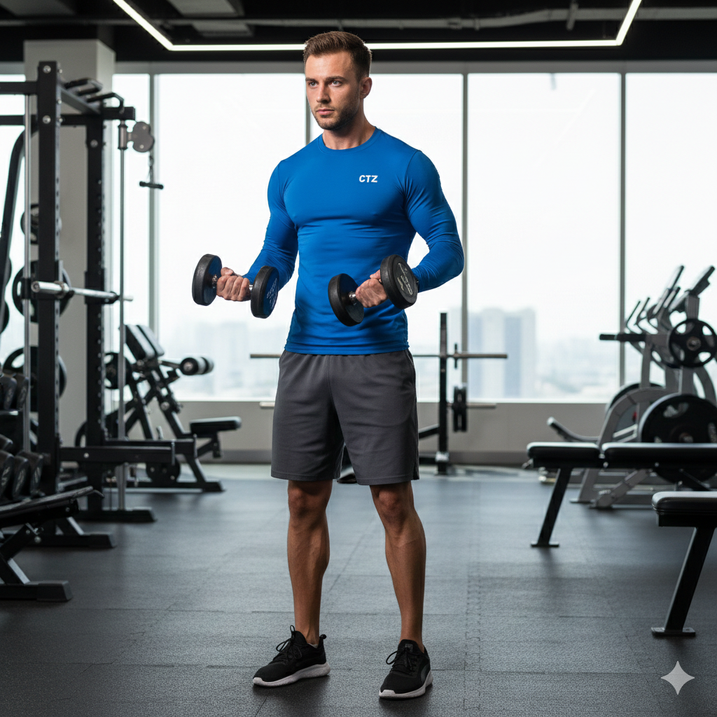 Branded Mens Compression Base Layer Top Long Sleeves Athletic Workout Royal Blue