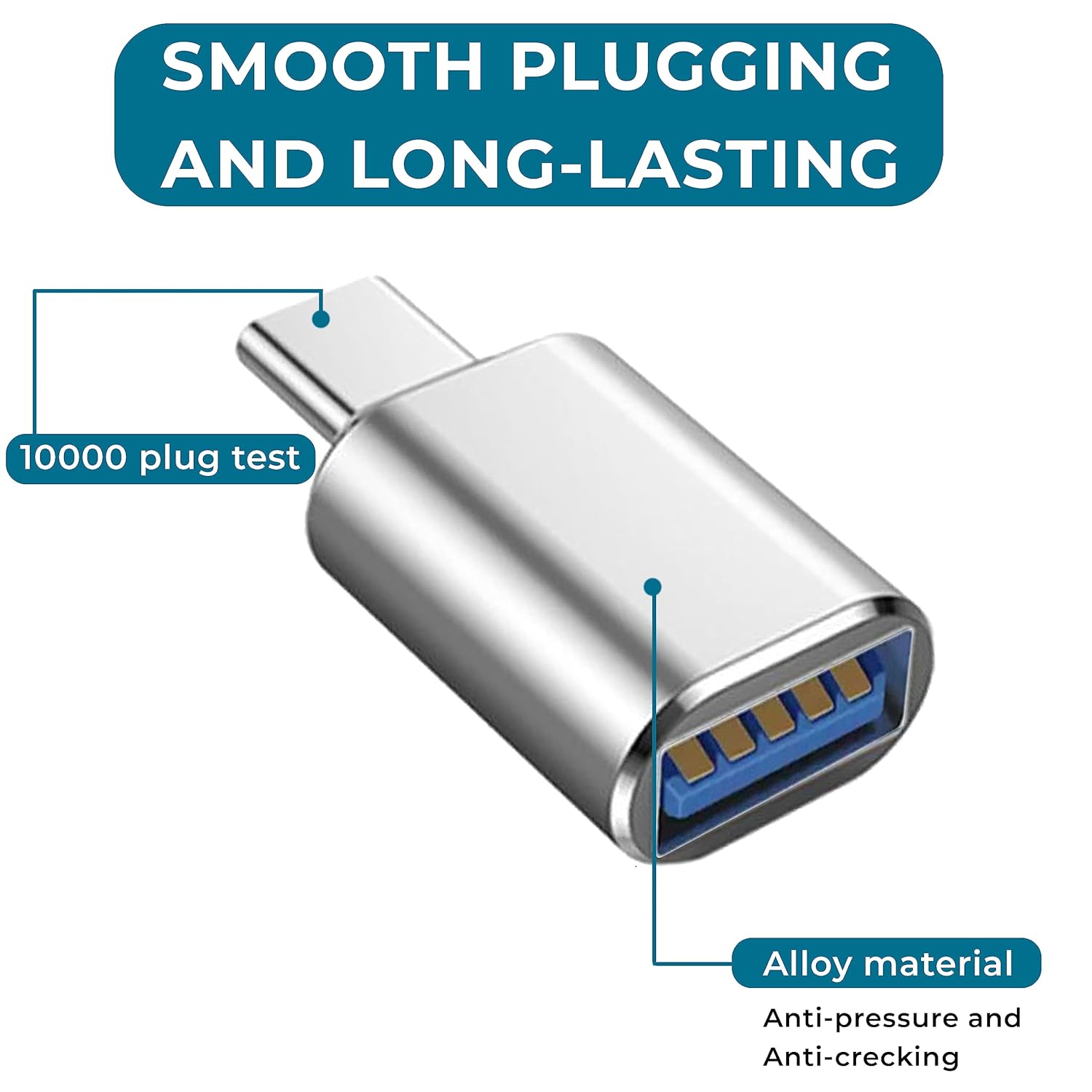 Type C otg Connector USB Type C to USB A Female 3.0 Adapter USB C Male to USB 3.0 Female Connector, OTG Converter Adapter Compatible with Android Phones, Type C Devices. (Silver)