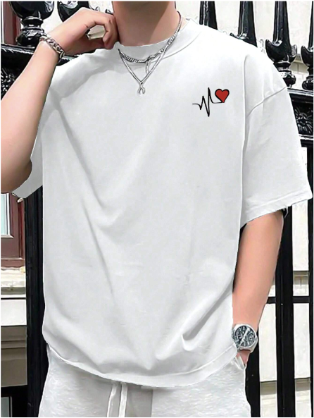 Men's and Boys Love Heart Print Round Neck Short Sleeve T-Shirt