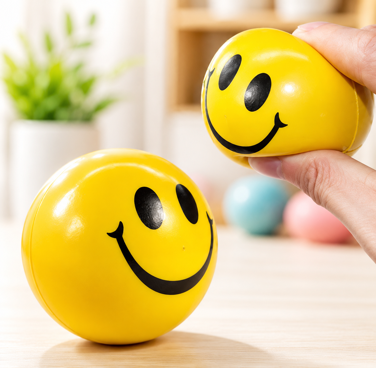 Smiley Face Stress Relief Ball Toy | Soft Squeeze Fidget Ball for Kids & Adults | Yellow Happy Emoji Squishy Toy