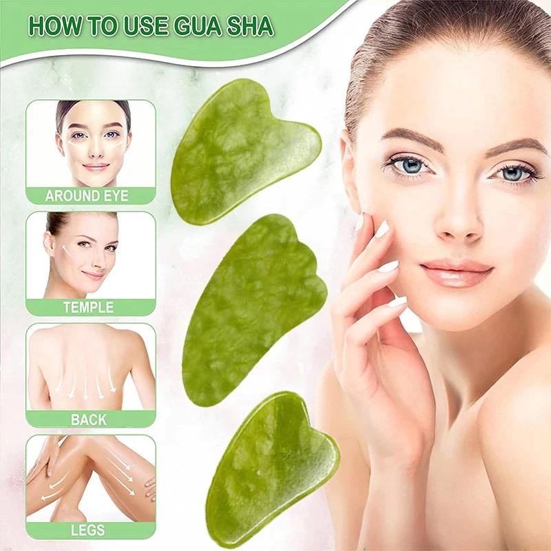 Premium Jade Gua Sha and Silicone Face Cleansing Brush Duo Pack - Anti-Aging, Brightening Skin Care Tool