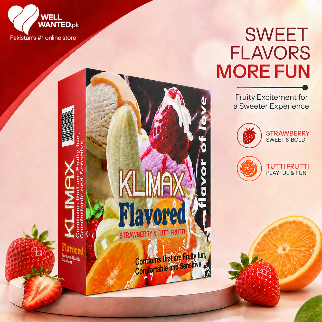 Klimax Flavored Condoms: Strawberry & Tutti Frutti