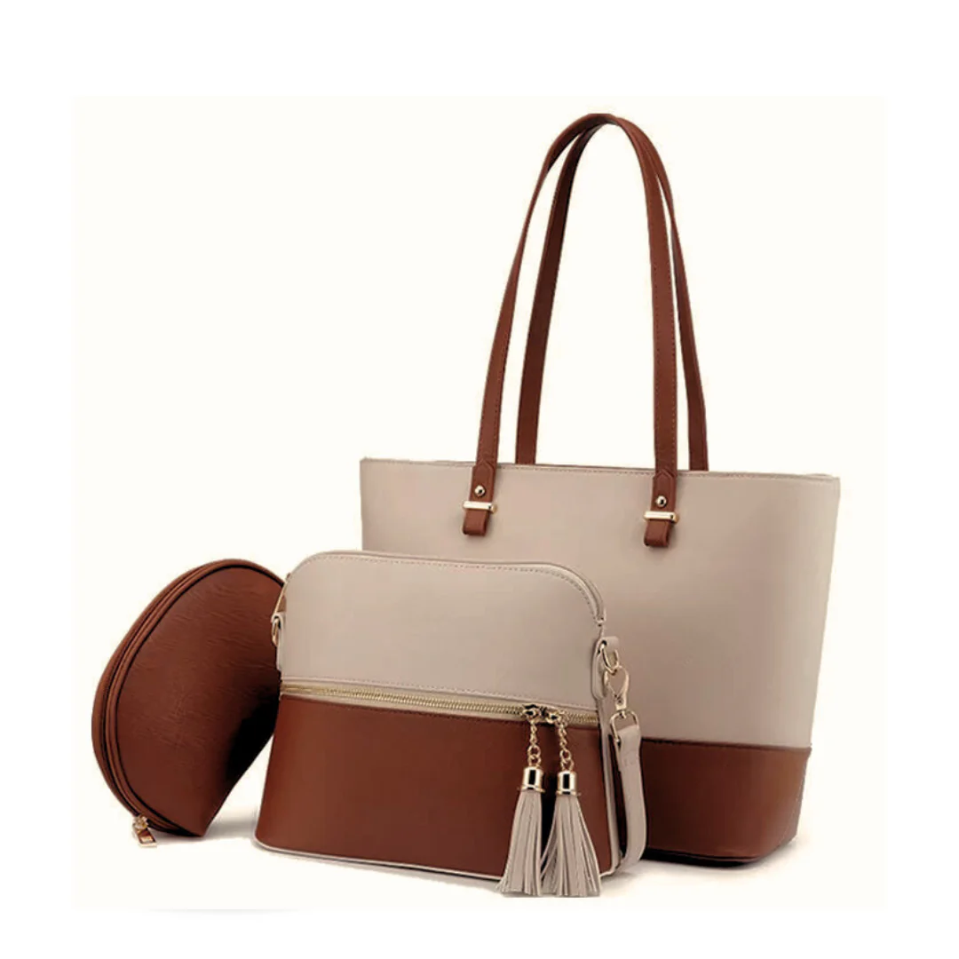 Lyana Grace 3 Pcs Bag- Beige & Brown, Shoulder Handbags For Girls ,Stylish Gift Bags for girls, Ladies Handbags, Women Bags, Crossbody Bag for Woman, Travel Bags, Tote Bags, Crossbody Fashion Bags