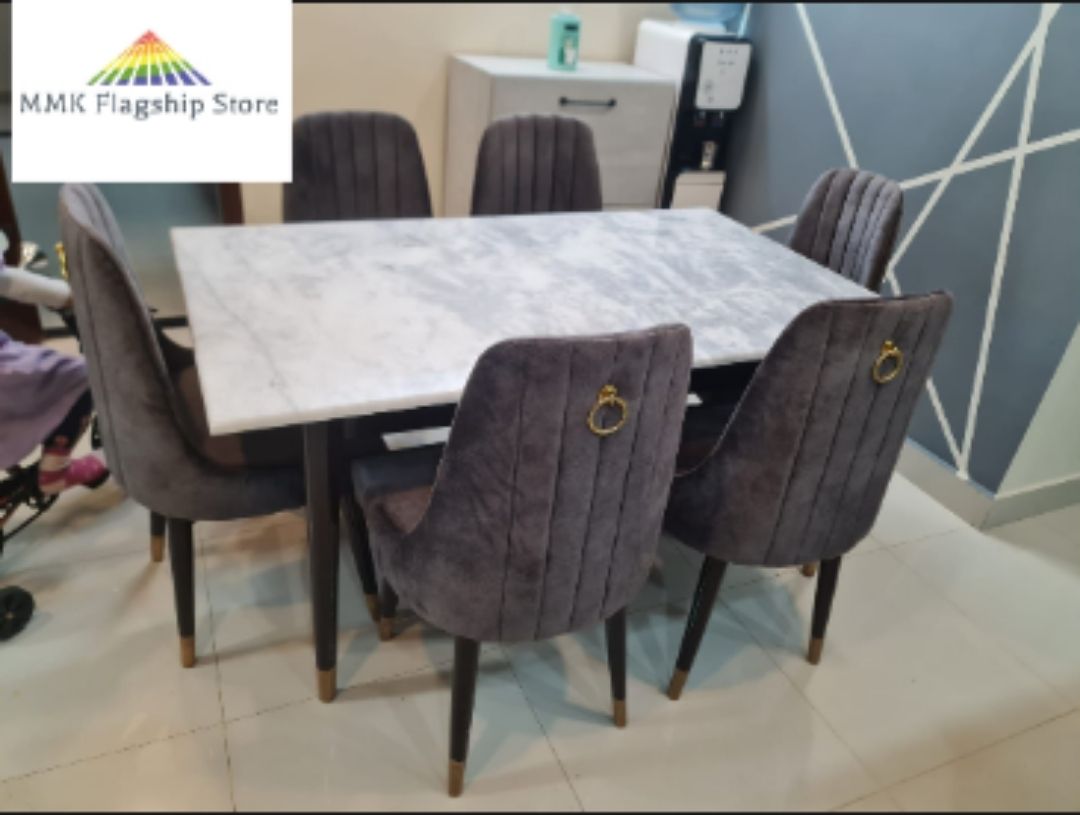 8 seater dining table set/ eight seater dining set/ marble texture uv sheet top/ eight seater ...