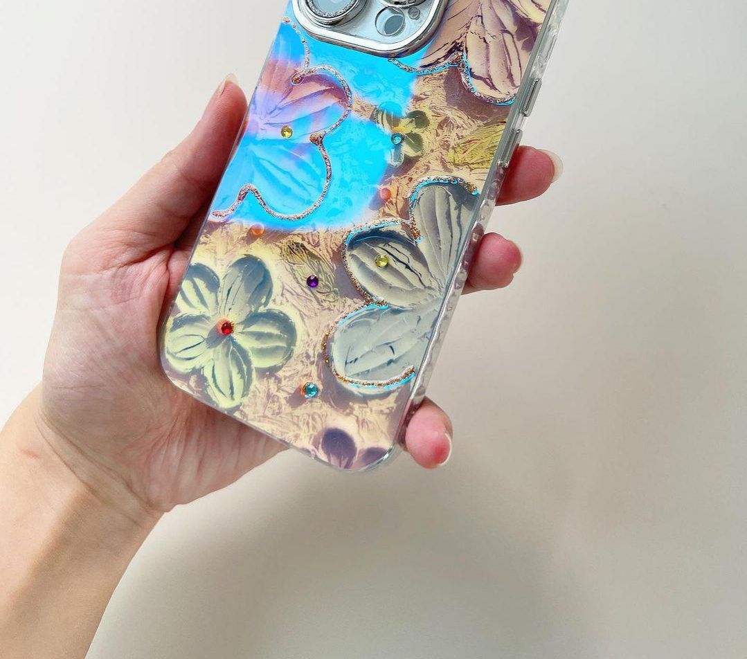 3D Floral Phone Case with Gem Camera Lens Protection – Elegant Sculpted Flower Cover with Rhinestone Lens Guard for 11–17 Series & Flagship Android Phones