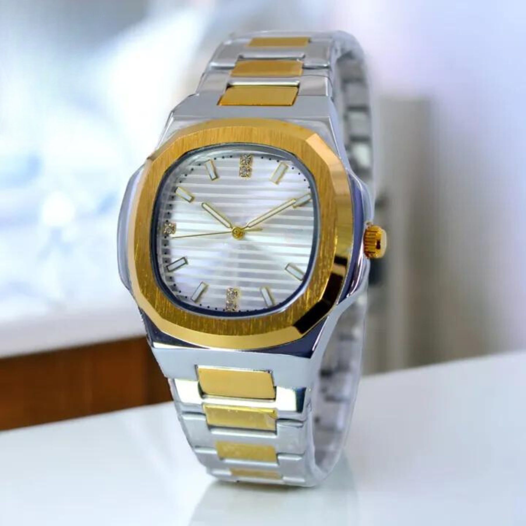 Bin-b Nautilus Watch for Men Stainless Steel Strap Quartz Watch Business and Ultra Thin Style Multiple Colors