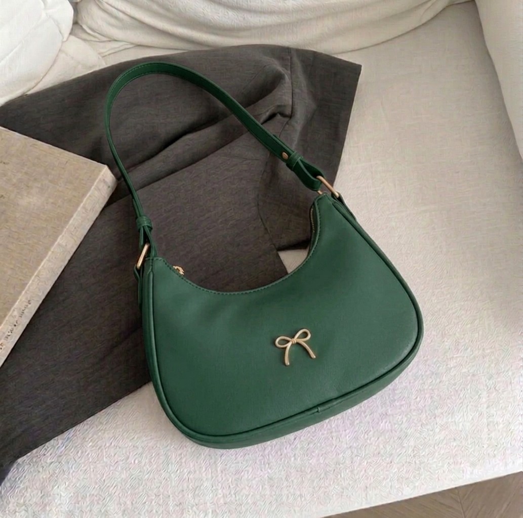 Women's Luxury Crescent Underarm Shoulder Bag  Cute Bow Leather Half Moon Purse & Handbag for Girls