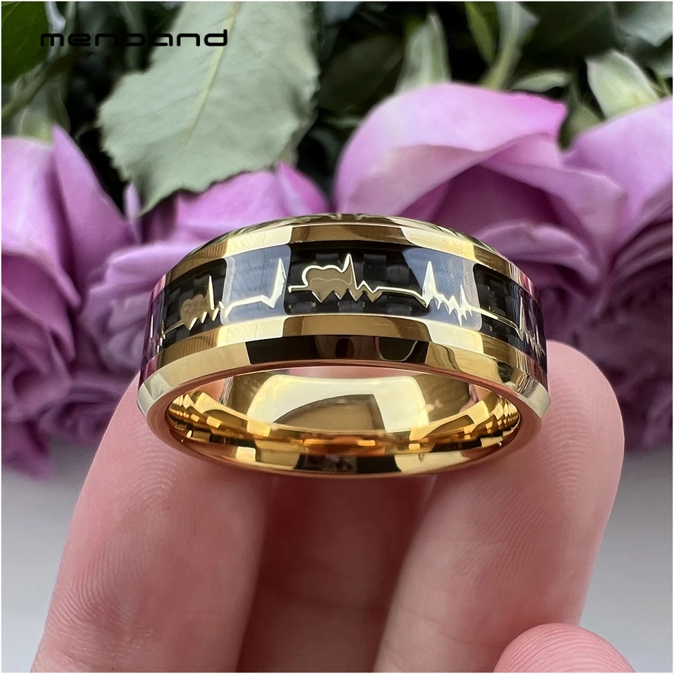 Men Jewelry Red Blue Black Dragon ECG Inlay Comfort Fit Stainless Steel Rings For Wedding Wide 8mm
