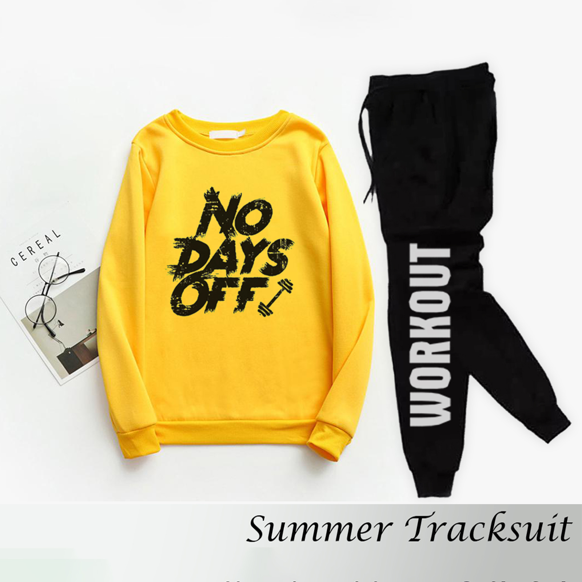 TRACKSUIT - NO DAYS OFF Printed Casual Cotton Round Neck Tees Full Sleeves Top Quality Summer Collection T Shirt And Trouser - for Gym/Sporrts/Outdoor Boys/Girls/Women