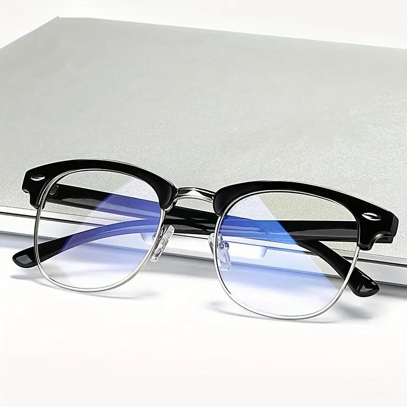 Elegant Black Metal Frame Glasses with Blue Tinted Lenses - Classic Fashion Design for Men and Women, Stylish Decorative Eyewear, Stylish Eyewear | Modern Metal Frame | Durable Hinges
