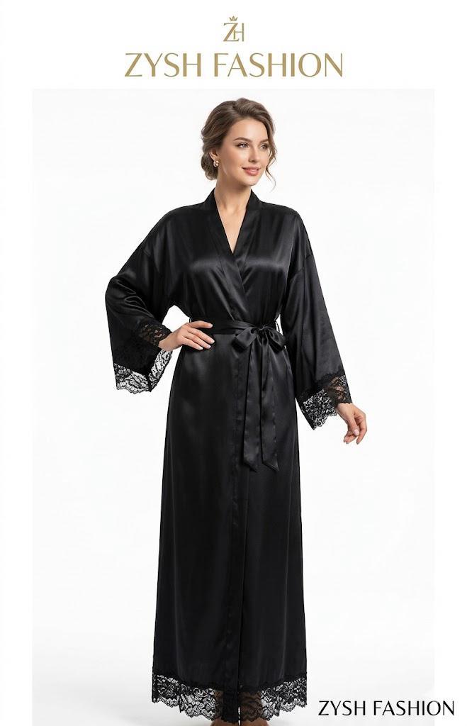 Elegant Satin Lace-Trimmed Long Sleeve Nightgown for Women - Cozy & Comfy Sleepwear
