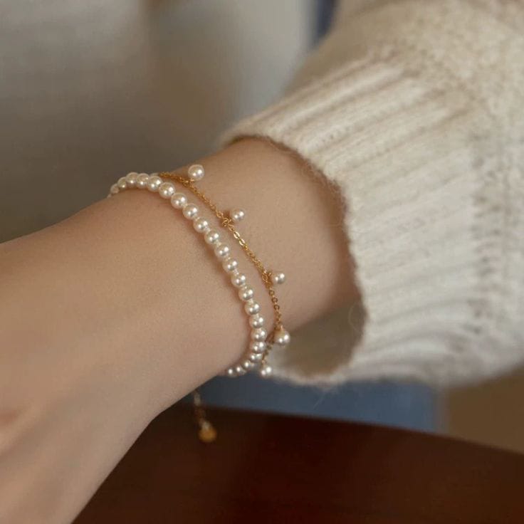 Elegant Double Layer Pearl Bracelet for Women - Premium Gold Chain Jewelry