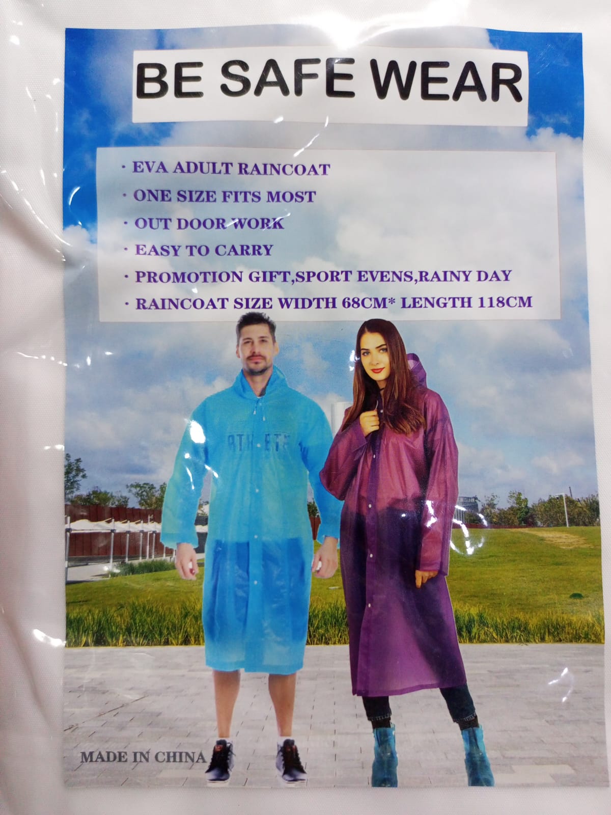 Adult Rain Coat one size Front Button by BeSafeWear